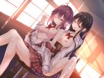  bra breasts nipples no_bra numpopo open_shirt seifuku skirt_lift yuri 