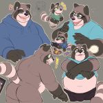  1:1 2020 anthro balls barely_visible_balls barely_visible_genitalia belly brunchpup bulge butt clothing eyes_closed eyewear genitals glasses hi_res hoodie male mammal monochromepup nintendo nintendo_switch overweight overweight_anthro overweight_male procyonid raccoon sitting solo topwear underwear video_games 