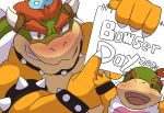  2020 anthro biped blush bowser bowser_day bowser_jr. cute_fangs duo hi_res koopa mario_bros nintendo overweight scalie simple_background text video_games white_background yoshizaurusu_n 