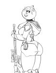  big_butt butt epic_games food fortnite fruit gun hi_res humanoid monochrome nightshade_(fortnite) not_furry plant ranged_weapon sketch sniper solo tomato video_games weapon 