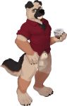  4_toes 5_fingers animal_genitalia anthro balls bottomless briefs canid canine canis clothed clothing digitigrade domestic_dog dress_shirt drinking_glass eyewear fingers fully_sheathed genitals glasses green_eyes hi_res male mammal seth-iova sheath shirt solo toes topwear underwear 