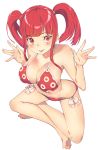  1girl :p bikini breasts highres large_breasts long_hair looking_at_viewer navel original red_bikini red_eyes red_hair simple_background solo super_zombie swimsuit tongue tongue_out twintails white_background 