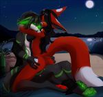  2020 4_toes 5_fingers anthro black_hair canid canine canis detailed_background digital_media_(artwork) eyebrows eyelashes female fingers fox green_eyes hair kneeing mammal moon night nude outside sitting sky star starry_sky toes wolf wolflady 