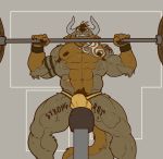  2017 abs abstract_background absurd_res anthro armpit_hair barazoku barbell bench_press biceps big_muscles bodily_fluids body_hair body_writing bulge canid canine canis clenched_teeth clothing ear_piercing exercise hi_res horn incline_press jewelry jockstrap key key_necklace low-angle_view male mammal muscular muscular_anthro muscular_male navel necklace nightterror nipples obliques open_mouth pecs piercing pubes quads simple_background solo sweat tattoo teeth underwear weightlifting weights wolf workout 