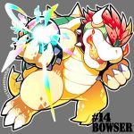  1:1 2018 anthro bowser breath_powers claws elemental_manipulation english_text fire fire_breathing fire_manipulation hair holding_object horn koopa low_res male mario_bros nintendo quas-quas red_hair scalie shell signature simple_background smash_ball solo spiked_shell spikes spikes_(anatomy) super_smash_bros. text video_games 
