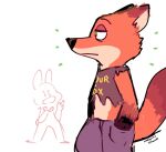  2016 anthro canid canine clothed clothing disney duo fox fur judy_hopps lagomorph leporid mammal midriff mod_lemon nick_wilde orange_body orange_fur rabbit red_fox signature simple_background white_background zootopia 