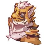  1:1 2018 anthro blue_eyes chest_tuft facial_scar felid fur hair lin_hu mammal multicolored_body multicolored_fur nekojishi orange_body orange_fur pantherine sanjiaoasanjiao scar simple_background solo tiger tuft two_tone_body two_tone_fur white_background white_body white_fur white_hair 