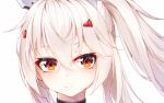  1girl ayanami_(azur_lane) azur_lane choker close-up commentary_request ge_zhong_kuaile long_hair looking_at_viewer orange_eyes ponytail silver_hair simple_background smile solo white_background 