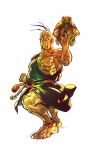  1boy absurdres antenna_hair asymmetrical_clothes barefoot capcom fighting_stance highres looking_at_viewer muscle official_art oro_(street_fighter) serious simple_background solo standing street_fighter street_fighter_v turtle 