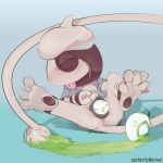  1:1 absurd_res anatomically_correct animal_genitalia animal_pussy anus bodily_fluids canine_pussy clothing egg female genital_fluids genitals hi_res mammal nintendo oviposition paint perfectlynormal pok&eacute;mon pok&eacute;mon_(species) pussy simple_background smeargle tongue tracy_(linker) video_games 