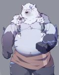  2020 absurd_res anthro black_nose cute_fangs fur hi_res kemono league_of_legends male mammal overweight overweight_anthro overweight_male park_kr polar_bear riot_games simple_background solo towel ursid ursine video_games volibear white_body white_fur 