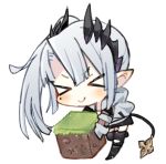  &gt;_&lt; 1girl black_legwear blush chibi closed_eyes closed_mouth commentary_request demon_tail full_body furrowed_eyebrows grey_hair honey_strap kawaii_rowa long_hair lowres minecraft mole mole_under_eye smile solo sougetsu_eli tail transparent_background very_long_hair virtual_youtuber 