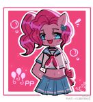  &lt;3 &lt;3_eyes blue_eyes blush bow bow_hair clothing equid equine female friendship_is_magic hair hasbro horse mammal my_little_pony navel pinkie_pie_(mlp) pony ponytail school_uniform solo uniform 