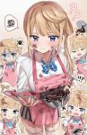  !!? 1girl ?? apron bangs blonde_hair blue_eyes blush breasts chigusa_minori chocolate_making clumsy garter_straps large_breasts long_sleeves looking_at_viewer messy multiple_views nail_polish original pleated_skirt school_uniform skirt skull_and_crossbones squiggle thighhighs valentine 