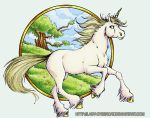  cloud cybercat equid equine female forest hooves horn mammal mane pasture simple_background solo tree unicorn 