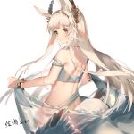  1girl animal_ears arknights bare_arms bare_shoulders brown_eyes commentary cowboy_shot highres ling_mou long_hair platinum_(arknights) silver_hair simple_background solo white_background 