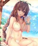  :p alpha_(yukai_na_nakamatachi) arm_support bangle beach bikini bracelet braid breasts brown_hair bubble candy cleavage cloud collarbone commentary_request flower_trim food hair_ornament hair_ribbon hair_scrunchie jewelry lollipop long_hair navel original purple_eyes ribbon scrunchie side-tie_bikini sitting sky swimsuit tongue tongue_out very_long_hair white_bikini wrist_scrunchie 