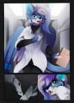  absurd_res anthro clothing coat comic conrie drone felid feline female ferri hair hi_res lab_coat laboratory mammal running scared story story_in_description topwear wings 