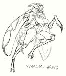  2019 anthro anthrofied arthropod big_breasts breasts female insect kaiju lepidopteran monochrome moth mothra mothra_(series) non-mammal_breasts simple_background supersatanson toho white_background 