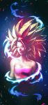  1girl absurdres amaguchi_chiyoko aqua_eyes bare_shoulders blonde_hair breasts caulifla collarbone commentary_request dragon_ball dragon_ball_super highres looking_to_the_side pink_tubetop signature small_breasts solo spiked_hair strapless super_saiyan tubetop 