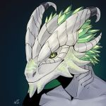  1:1 black_sclera digital_media_(artwork) dragon green_background green_eyes headshot_portrait hi_res necroizu portrait scales simple_background smile spines white_body white_scales 