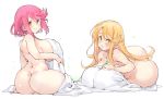  2girls blanket blonde_hair breasts hikari_(xenoblade_2) homura_(xenoblade_2) large_breasts multiple_girls nude red_eyes red_hair sachito thick_thighs thighs xenoblade_(series) xenoblade_2 