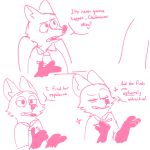 ! 1:1 ? ambiguous_gender anthro canid canine clothed clothing comic dialogue disney english_text eyes_closed fox hi_res mammal mod_lemon monochrome necktie nick_wilde pink_and_white shirt simple_background sketch solo sparkles teeth text topwear white_background zootopia 