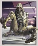  alien anthro bed bodily_fluids clitoris female flat_chested furniture genital_fluids genitals hi_res mass_effect on_bed palavenmoons pussy solo spread_legs spreading turian video_games 