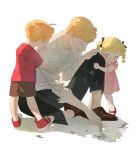  1girl 2boys :o age_difference ahoge alchemy alphonse_elric backlighting bangs belt black_pants black_ribbon blonde_hair blue_eyes blue_flower blush blush_stickers braid brother_and_sister brown_footwear brown_shorts buttons chalk closed_eyes collared_shirt dress dress_shirt eyelashes fingernails flower fullmetal_alchemist hair_ribbon hand_on_own_knee hands_together leaf leaning leaning_forward looking_at_another looking_down magic_circle mary_janes multiple_boys on_ground p0ckylo pants parted_lips pink_dress profile puffy_short_sleeves puffy_sleeves red_footwear red_shirt ribbon shirt shoes short_sleeves shorts siblings simple_background sitting sneakers socks standing surprised swept_bangs talking twin_braids uncle_and_nephew uncle_and_niece white_background white_legwear white_shirt wide-eyed 