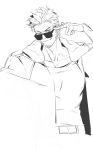  1boy adjusting_eyewear alternate_costume bara beard facial_hair fate/grand_order fate_(series) fur_collar goatee juer1004 long_sleeves male_focus napoleon_bonaparte_(fate/grand_order) one_eye_closed smile solo sunglasses uncolored work_in_progress 