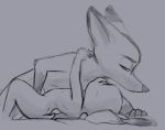  2020 anthro canid canine dipstick_ears disney duo embrace eyes_mostly_closed fox fur grey_background judy_hopps lagomorph leporid mammal multicolored_ears narrowed_eyes nick_wilde nude rabbit red_fox simple_background sketch spot_color the_gory_saint zootopia 