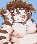  2020 absurd_res anthro belly blue_eyes blush eyewear felid glasses hi_res kemono licho_(tas) male mammal moobs nipples overweight overweight_anthro overweight_male pantherine solo tiger tiri_mama tokyo_afterschool_summoners video_games 