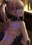  1girl 2020 absurdres back blue_eyes character_name copyright_name crossed_arms dated dress english_text eyebrows_visible_through_hair girls_frontline gloves highres long_hair looking_at_viewer lying on_back pink_hair ponytail selcky solo st_ar-15_(girls_frontline) ultraviolet_light 