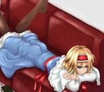  alice_margatroid bad_id bad_pixiv_id blonde_hair blue_eyes couch dacho hairband lying on_stomach pantyhose short_hair solo touhou 