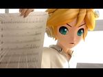  3d beamed_eighth_notes blonde_hair eighth_note eighth_rest emphasis_lines kagamine_len male_focus musical_note paper project_diva project_diva_(series) quarter_note sheet_music solo treble_clef vocaloid 
