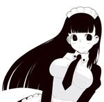  akui_(nijiura_maids) blush breasts futaba_channel greyscale large_breasts long_hair maid maid_headdress monochrome necktie nijiura_maids oza_watto smile solo 