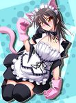  animal_ears ayuzawa_misaki blush brown_hair cat_ears cat_tail gloves kaichou_wa_maid-sama! looking_at_viewer maid maid_headdress matatabi_(2ccp) orange_eyes paw_gloves paws solo tail thighhighs zettai_ryouiki 