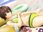  bad_id bad_pixiv_id beach bikini bottle brown_eyes brown_hair dutch_angle hitori_(htr_t) innertube lying original short_hair solo swimsuit 