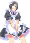  black_hair bleach blue_eyes blush crossdress crossdressing frills ktmkr legs maid maid_apron maid_cap maid_headdress maid_uniform petticoat ruffles short_hair sweatdrop thighs trap wind_lift yamada_hanatarou 