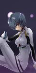  arm_support ayanami_rei bad_id bad_pixiv_id blue_hair blush bodysuit breasts highres leg_up medium_breasts neon_genesis_evangelion plugsuit prime profile red_eyes short_hair sitting skin_tight solo white_bodysuit 