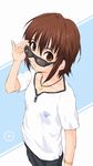  adjusting_eyewear bad_id bad_pixiv_id brown_eyes brown_hair glasses mamoru_(sister_princess) mizugame short_hair sister_princess solo sunglasses 