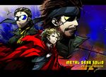  2boys big_boss blonde_hair blue_eyes brown_hair cape english eyepatch facial_hair folala glasses goatee headband kazuhira_miller letterboxed metal_gear_(series) metal_gear_solid_peace_walker multiple_boys naked_snake necktie paz_ortega_andrade 