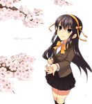  24a alternate_costume alternate_hairstyle brown_eyes brown_hair cherry_blossoms hair_ribbon kouyouen_academy_uniform long_hair ribbon school_uniform solo suzumiya_haruhi suzumiya_haruhi_no_shoushitsu suzumiya_haruhi_no_yuuutsu transparent_background 