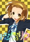  bad_id bad_pixiv_id brown_eyes brown_hair checkered checkered_background hairband k-on! laco_soregashi school_uniform solo tainaka_ritsu 