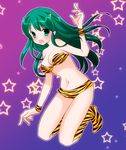  animal_print bikini boots fang green_eyes green_hair horns long_hair lum oni sakuragi_akira solo star swimsuit tiger_print urusei_yatsura wristband 