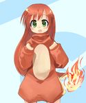  blush charmander charmander_(cosplay) cosplay fire gen_1_pokemon green_eyes long_hair open_mouth personification pokemon red_hair solo toba_hiyoko 