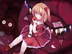  apple aw bad_id bad_pixiv_id blonde_hair book collar flandre_scarlet food fruit holding holding_food holding_fruit leash ponytail red_eyes short_hair side_ponytail solo touhou wings 