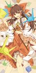  bow brown_eyes brown_hair detached_sleeves hair_bow hakurei_reimu origami paper_crane short_hair solo touhou tsurukame 