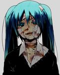  aqua_eyes aqua_hair bandages bandaid blood bloody_nose bruise cardigan hatsune_miku injury kl long_hair rolling_girl_(vocaloid) solo twintails upper_body vocaloid 