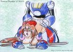  brown_hair capcom clothed_sex cum doggystyle dynamo forced hat iris iris_(rockman_x) mega_man mega_man_x open_mouth rockman rockman_x rockman_x4 sex tears text watermark 